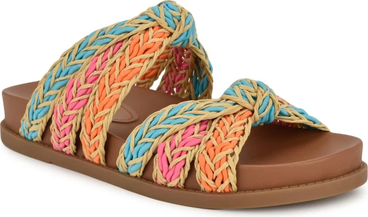 Nine West Women's Gilma Woven Flat Slip-On Sandals - Turquoise/Pink/Orange