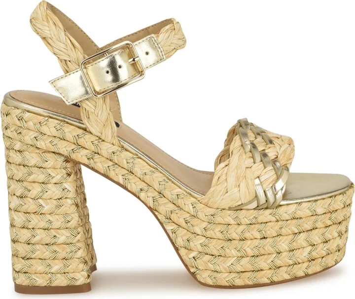Nine West Women's Jolane Block Heel Round Toe Dress Sandals - Light Natural, Gold - Manmade - Image 2