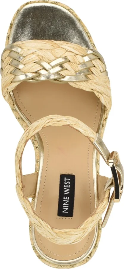 Nine West Women's Jolane Block Heel Round Toe Dress Sandals - Light Natural, Gold - Manmade - Image 4