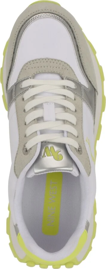 Nine West Women's Kalah Casual Lace-Up Sneakers - Light Grey/Neon Yellow - Image 4