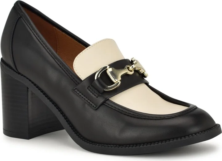 Nine West Women's Koolo Bit Slip-On Block Heel Loafers - Black/Cream