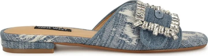 Nine West Women's Laniey Embellished Flat Slide Sandals - Image 10