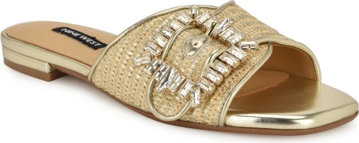 Nine West Women's Laniey Embellished Flat Slide Sandals