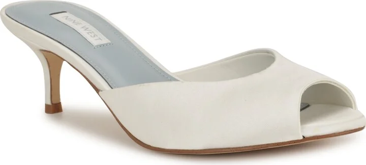 Nine West Women's Luvlie Bridal Satin Peep Toe Kitten Heel Pumps