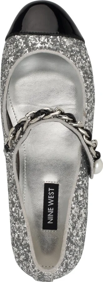 Nine West Women's Platy Embellished Mary Jane Ballet Flats - Silver Glitter/Black - Image 4