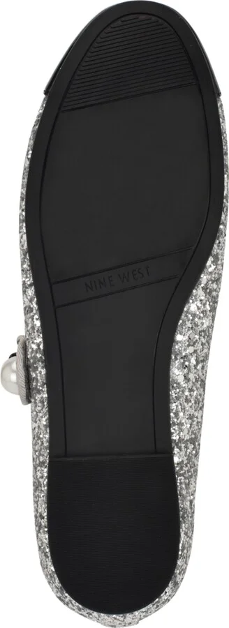 Nine West Women's Platy Embellished Mary Jane Ballet Flats - Silver Glitter/Black - Image 5