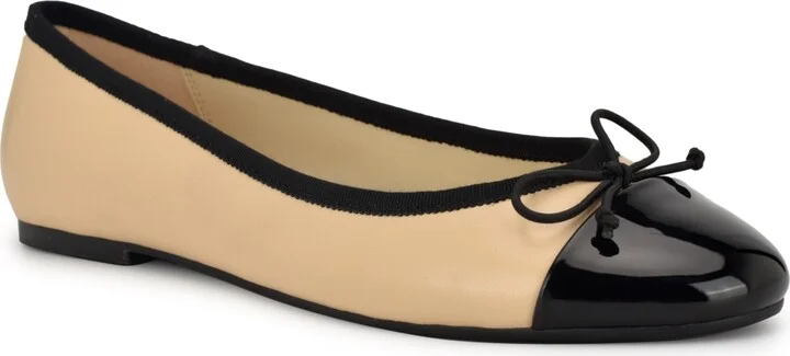 Nine West Women's Prosep Round Toe Slip-On Dress Ballet Flats - Light Natural Leather/Black Multi