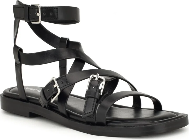 Nine West Women's Rulen Square Toe Strappy Flat Sandals