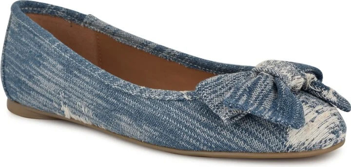 Nine West Women's Veronika Denim Bow Ballet Flats