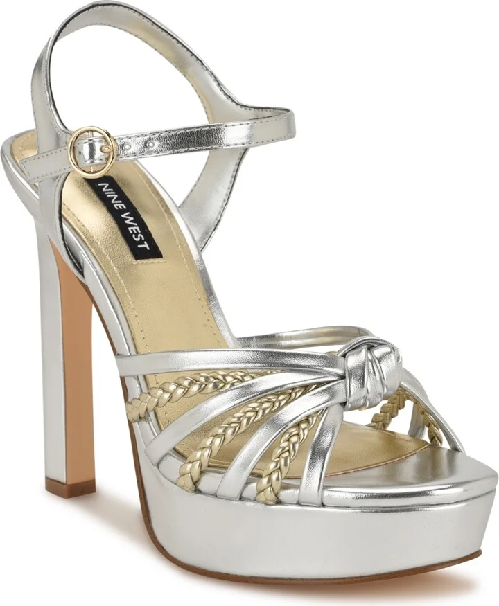 Nine West Women's Waser Strappy Platform Stiletto Sandals - Silver/Gold