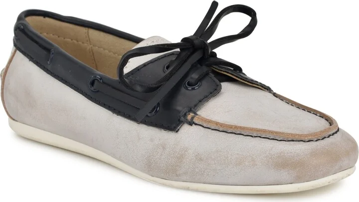 Nine West Women's Yacht Slip-On Boat Shoes - Navy/White Leather