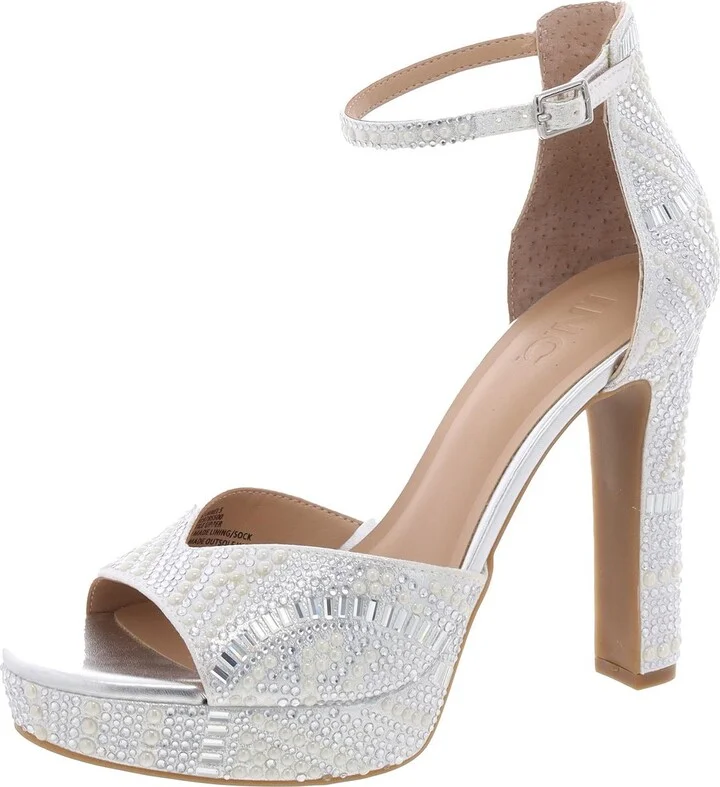 Ninel 5 Womens Metallic Rhinestone Platform Sandals