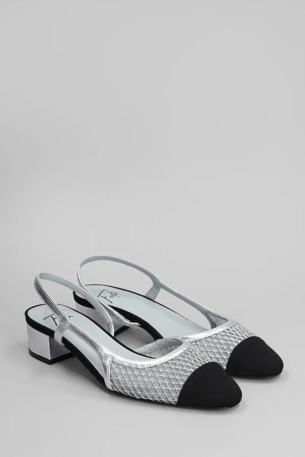 Ninfa Pumps In Silver Leather And Fabric - Image 2