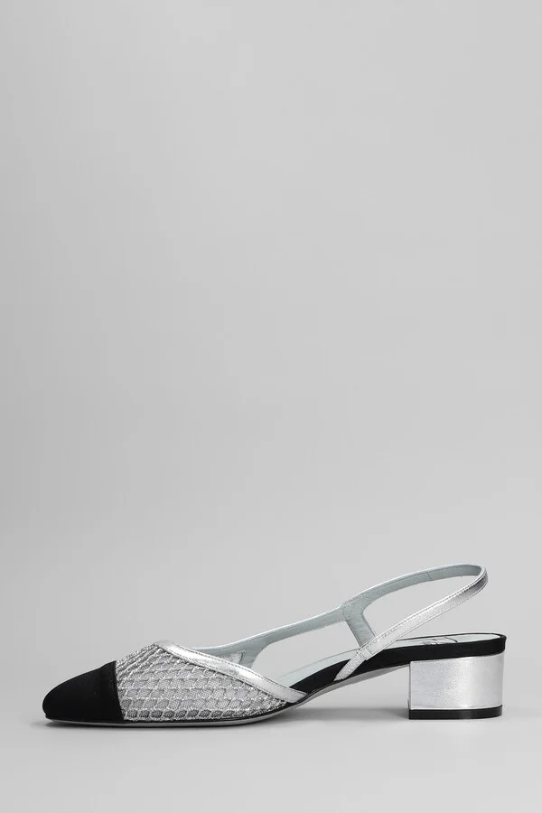 Ninfa Pumps In Silver Leather And Fabric - Image 3