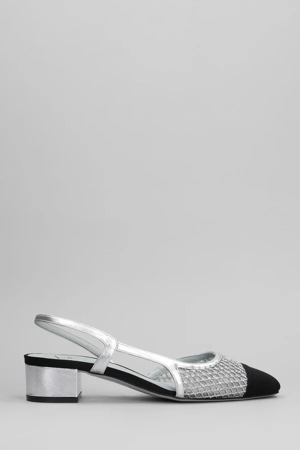 Ninfa Pumps In Silver Leather And Fabric