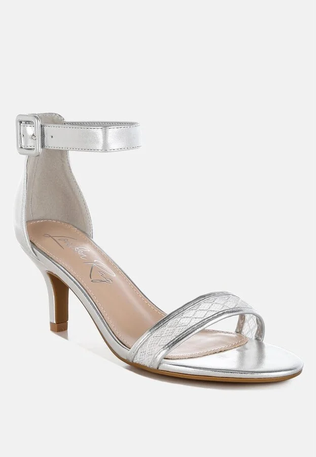 Ninto Metallic Faux Leather Kitten Heel Sandals - Image 2