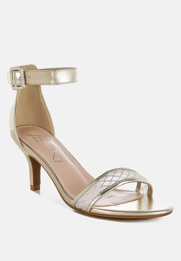 Ninto Metallic Faux Leather Kitten Heel Sandals - Image 4