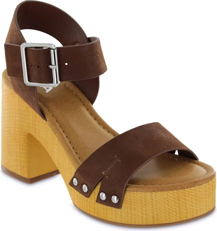 NIRA Womens Faux Leather Ankle strap Block Heel