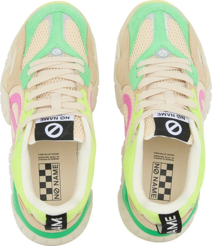 No Name 'Krazee Runner' Green And Yellow Mesh And Leather Sneakers - Image 4