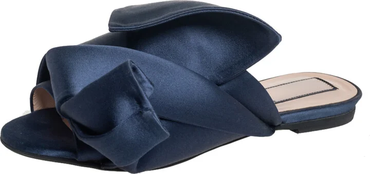 Nº21 Blue Satin Knot Flat Mules Size 36