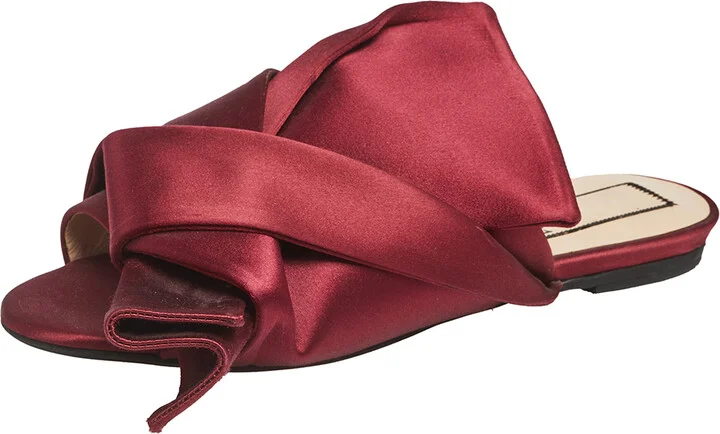 Nº21 Burgundy Satin Knot Flat Mules Size 37.5
