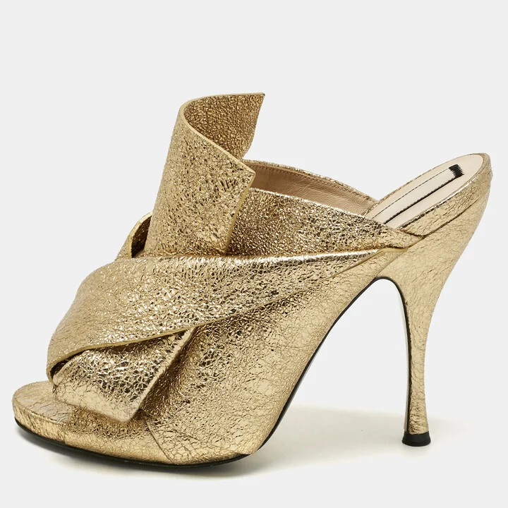 Nº21 Gold Leather Raso Knot Mules Size 41