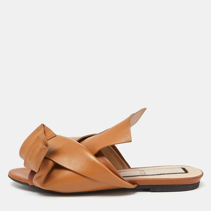 Nº21 Tan Knot Flat Slide Mules Size 36