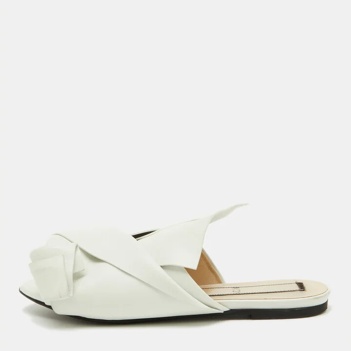 Nº21 White Leather Knot Flat Mules Size 39