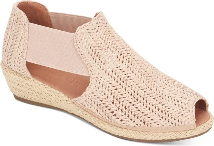 Noa Womens Leather Open Toe Wedge Heels