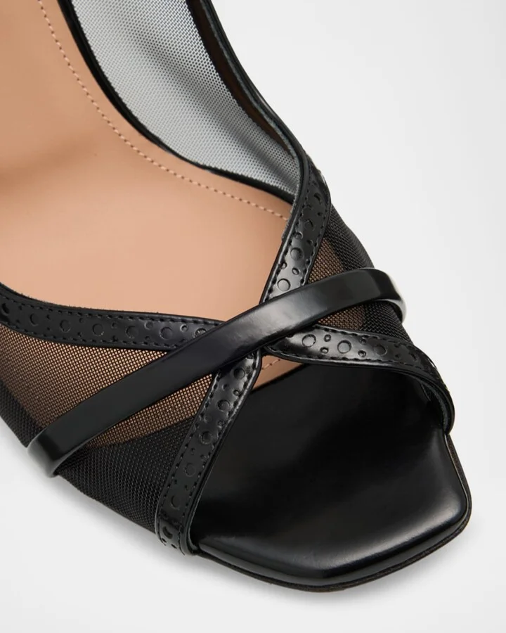 Noah Brushed Calf Leather Mesh Double-Strap Mule Sandals - Image 2