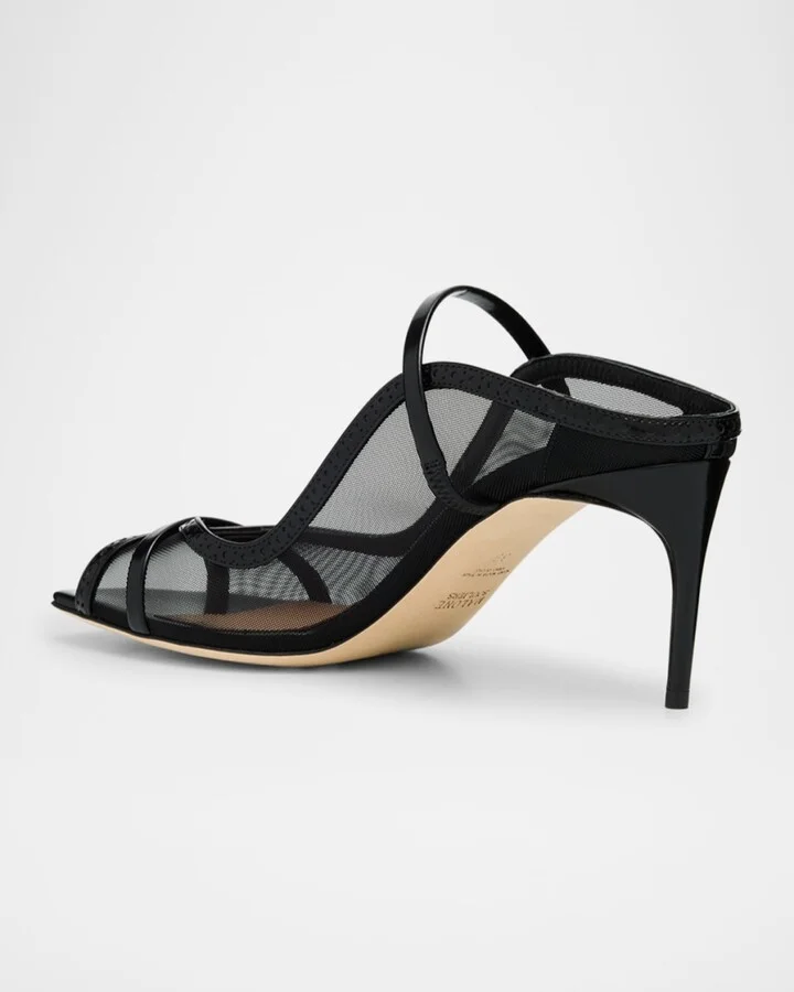 Noah Brushed Calf Leather Mesh Double-Strap Mule Sandals - Image 11