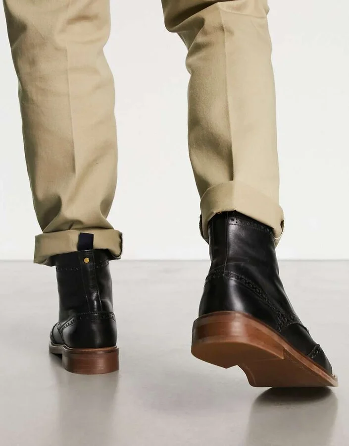 Noak made in Portugal lace up brogue boots in black leather - Image 2