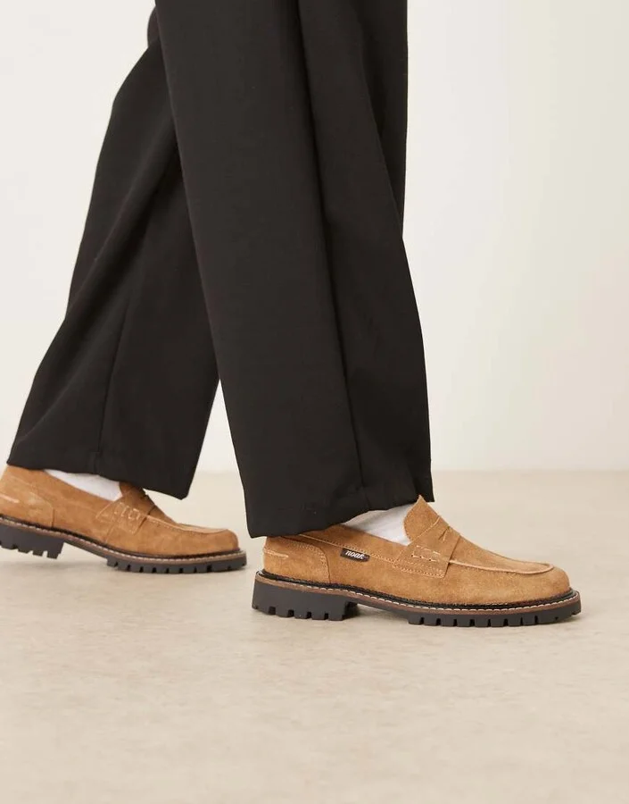Noak made in Portugal loafers in tan suede with cleated soles