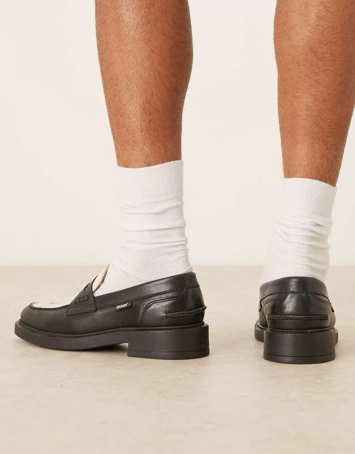Noak Made in Portugal penny loafers in black with print - Image 4