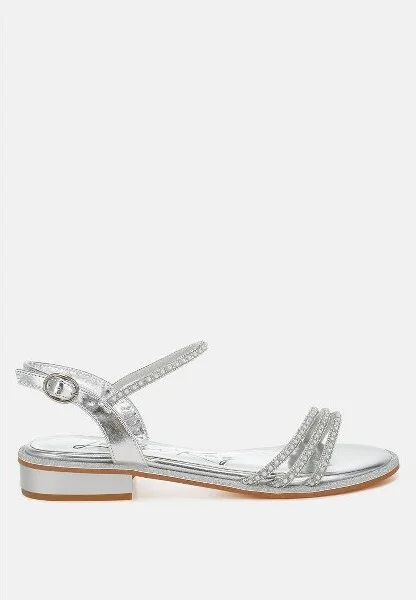 Nobbity Rhinestone Pearl Detail Flat Womens Sandals Women