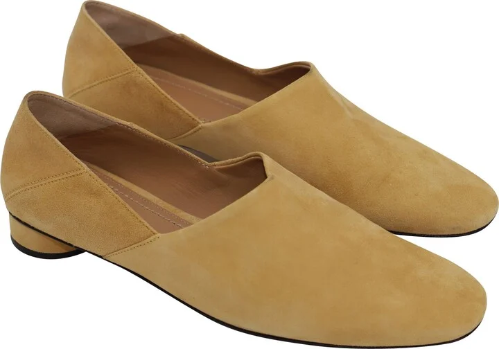 Noelle Collapsible-Heel Loafers in Camel Suede