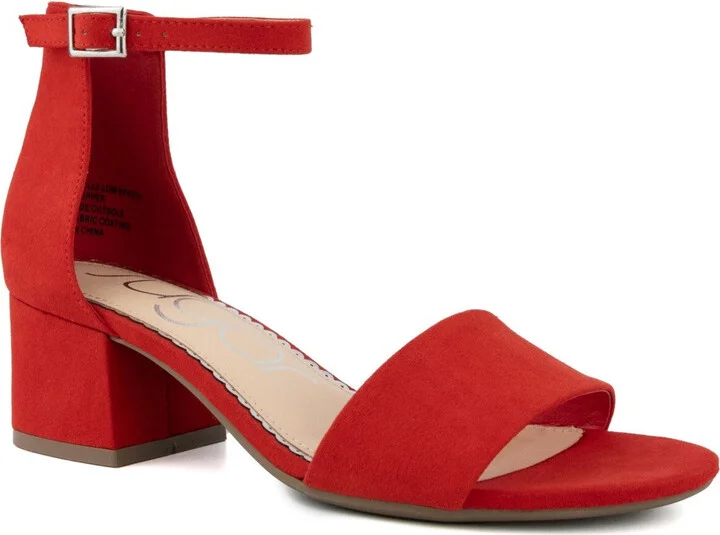 Noelle EFK227 Sandals Womens 9.5 Red Suede Block Heel Ankle Strap GBNC639