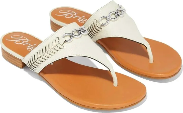 Noelle Embellished Leather Flat Thong Sandal In White