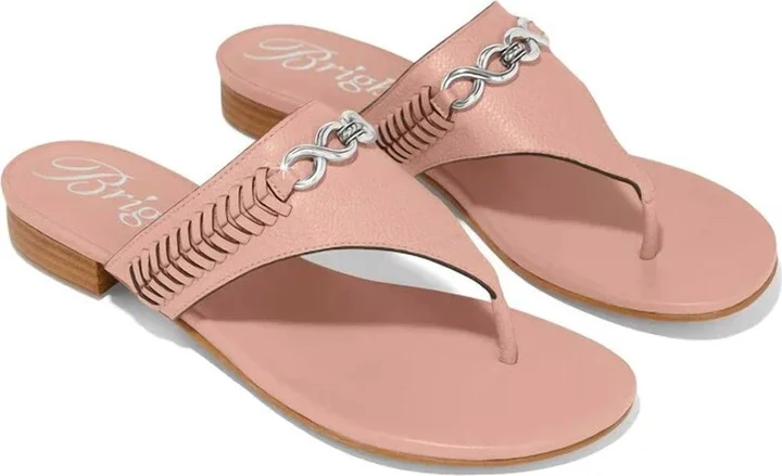 Noelle Embellished Leather Flat Thong Slip On Sandal In Pink Sand