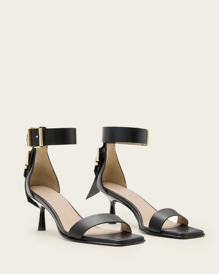 Noir Leather Heeled Sandals - Image 4