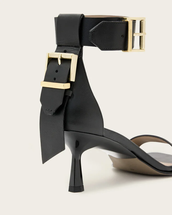 Noir Leather Heeled Sandals - Image 5