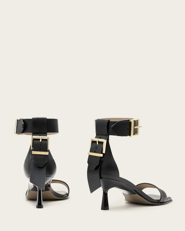 Noir Leather Heeled Sandals - Image 6