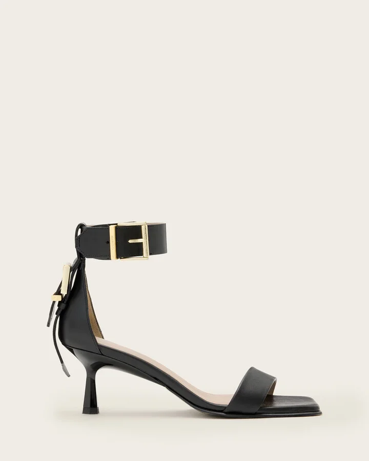 Noir Leather Heeled Sandals