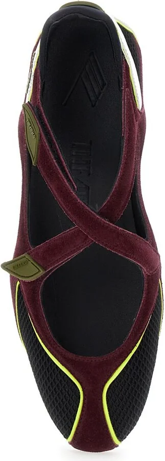 'Nomad' Bordeaux Ballet Shoes With Criss-Crossed Straps And Mesh Panels In Tech Fabric And Suede Woman - Image 4