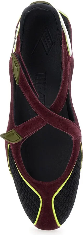 'nomad' Bordeaux Ballet Shoes With Criss-crossed Straps And Mesh Panels In Tech Fabric And Suede Woman - Image 4