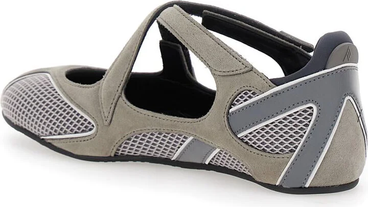 'Nomad' Grey Ballet Shoes With Criss-Crossed Straps And Mesh Panels In Tech Fabric And Suede Woman - Image 3