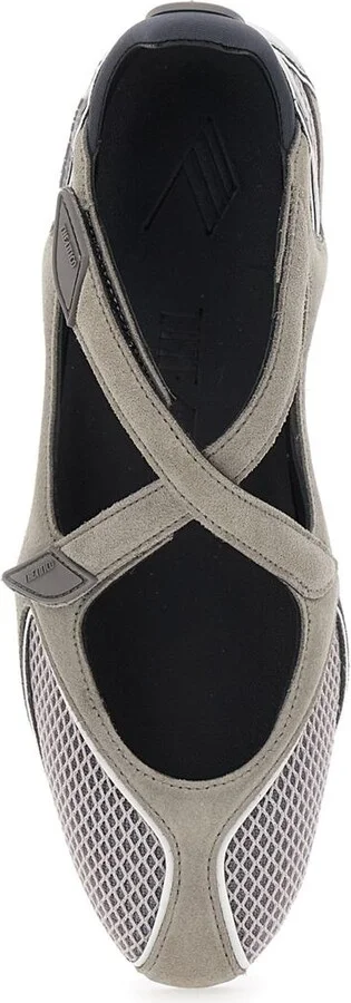 'Nomad' Grey Ballet Shoes With Criss-Crossed Straps And Mesh Panels In Tech Fabric And Suede Woman - Image 4