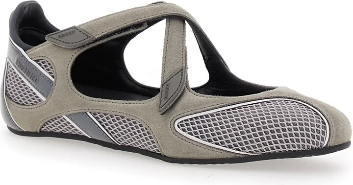 'nomad' Grey Ballet Shoes With Criss-crossed Straps And Mesh Panels In Tech Fabric And Suede Woman - Image 2