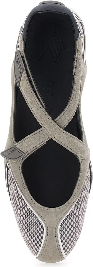 'nomad' Grey Ballet Shoes With Criss-crossed Straps And Mesh Panels In Tech Fabric And Suede Woman - Image 4