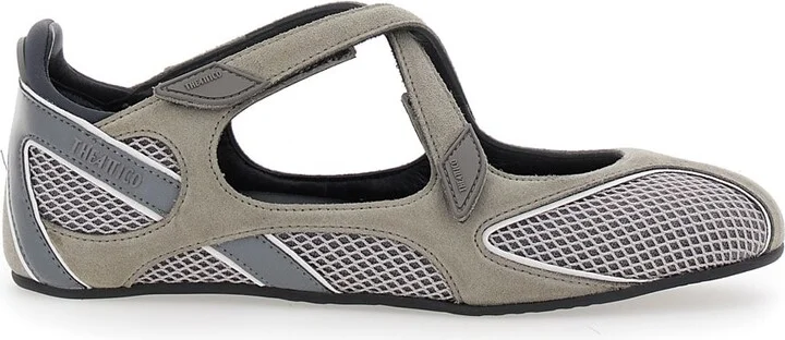 'nomad' Grey Ballet Shoes With Criss-crossed Straps And Mesh Panels In Tech Fabric And Suede Woman